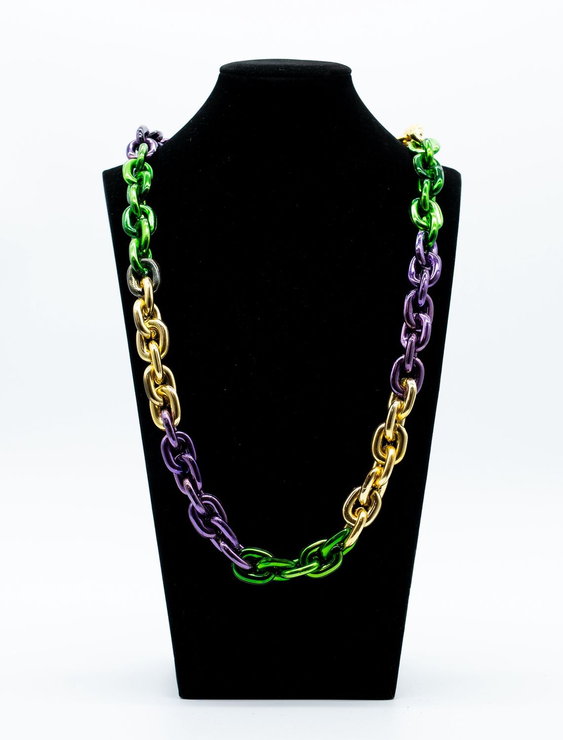 40" Purple, Green and Gold Chain Metallic Mardi Gras Beads (Dozen)