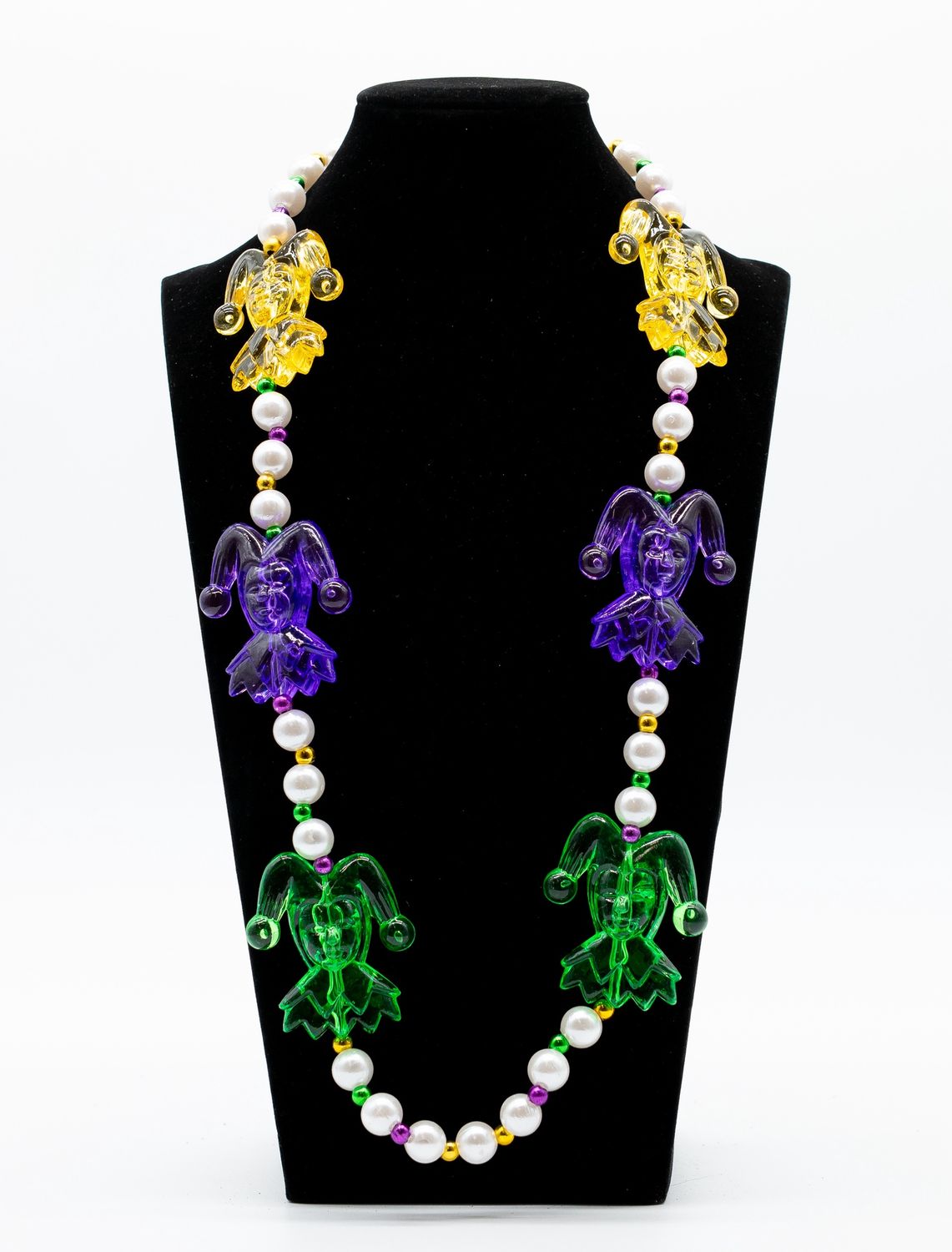 40" Purple, Green and Gold Jester Bead Necklace single