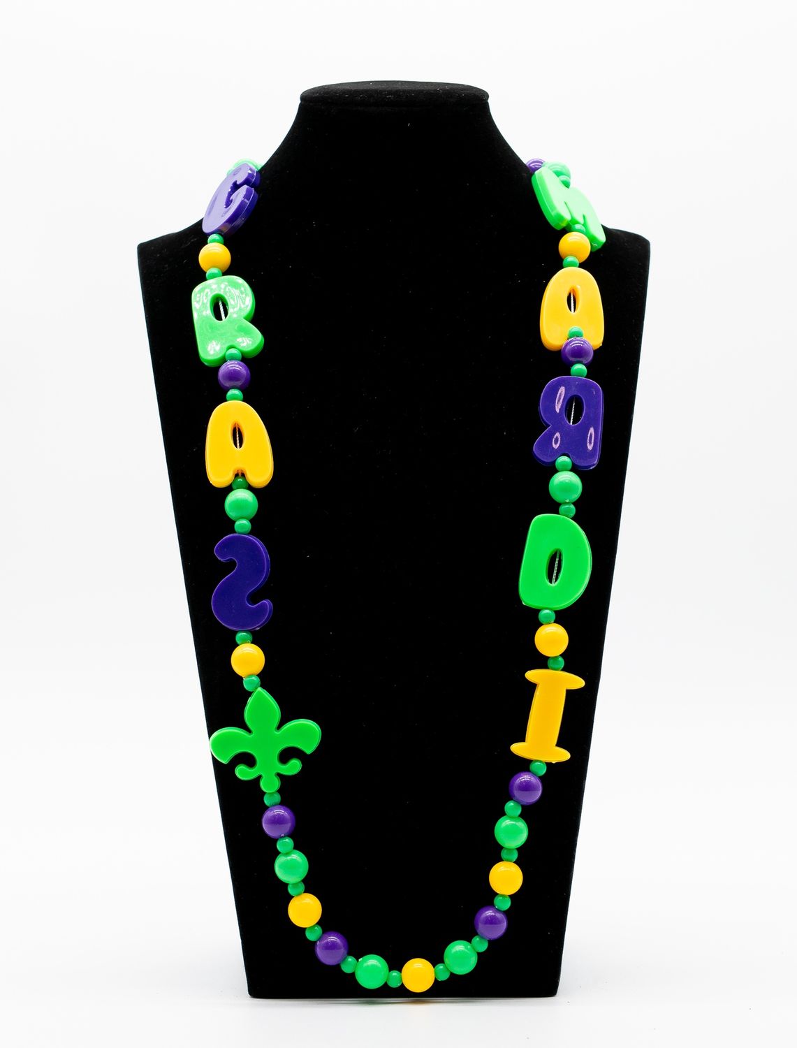 40" Purple, Green and Yellow Mardi Gras and Fleur de Lis Necklace (Dozen)