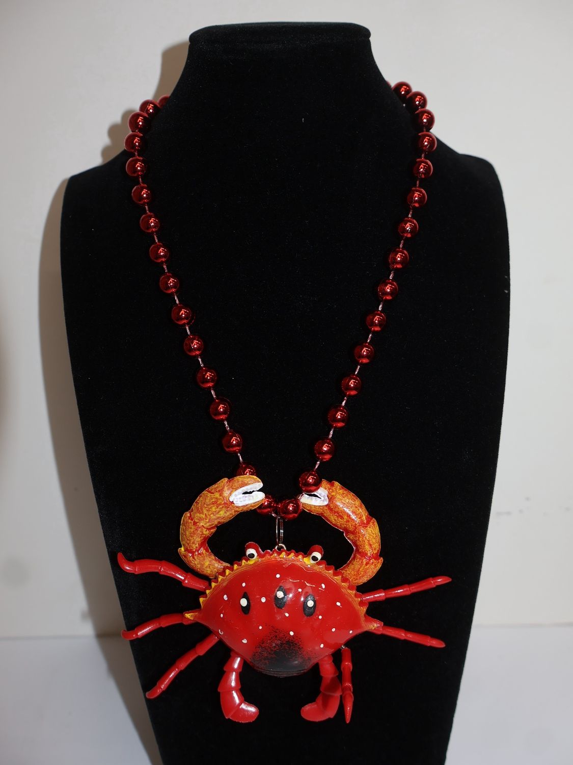 40" Red Crawfish Bobble Medallion on 10mm Red Beads single