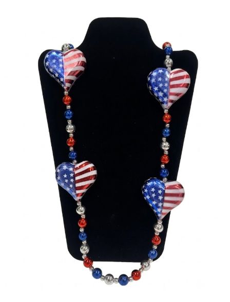 40" U.S. Flag Heart Necklace (Dozen)