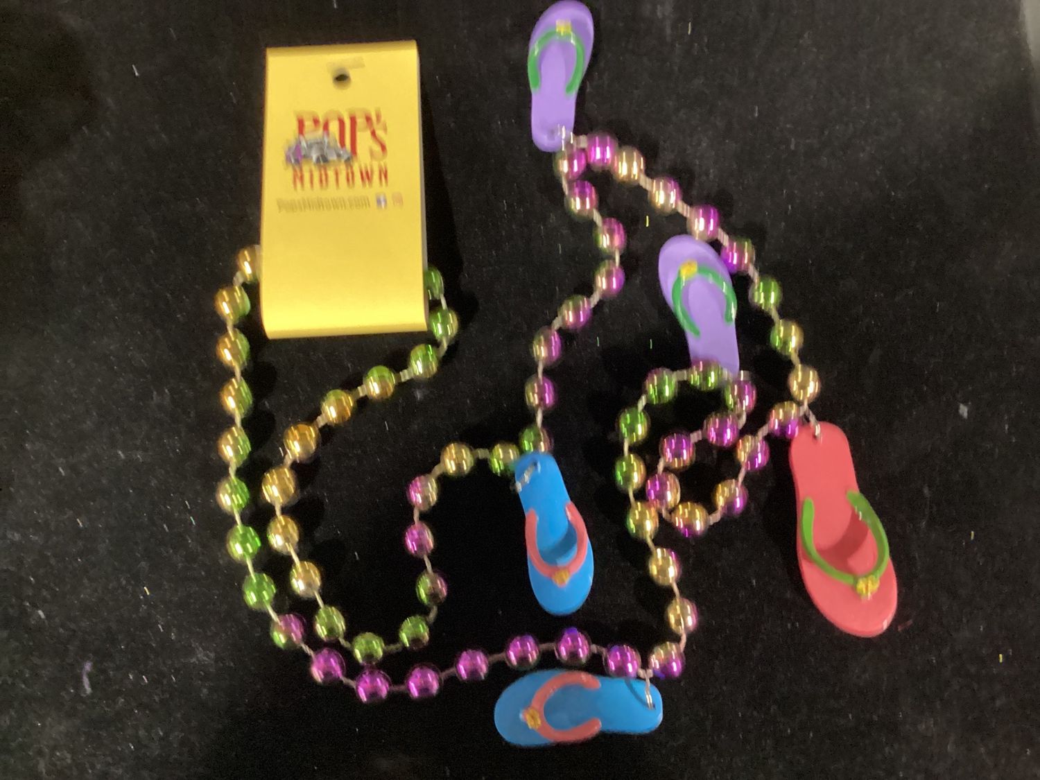 42" 12mm Flip Flips On Purple, Green and Gold Dyed Beads Necklace single