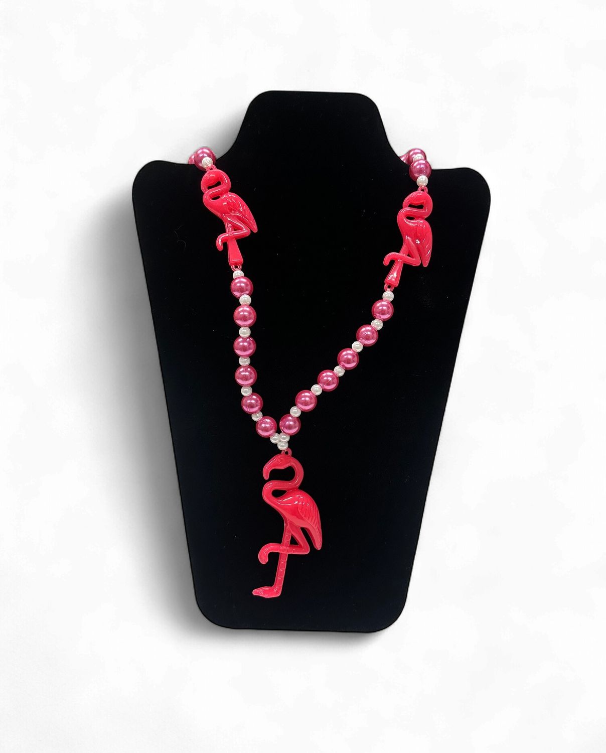 42" Flamingo Necklace Hot Pink Bead with Pearl Insets (Dozen)