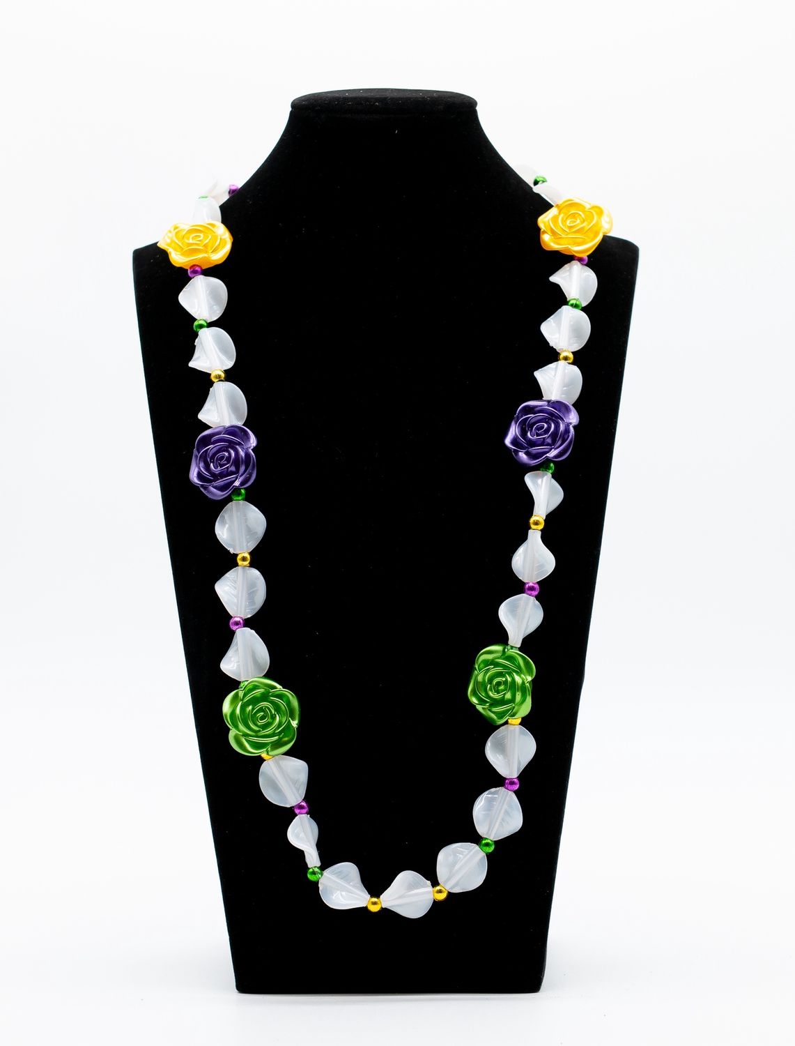 42" Purple, Green and Gold Roses Necklace single