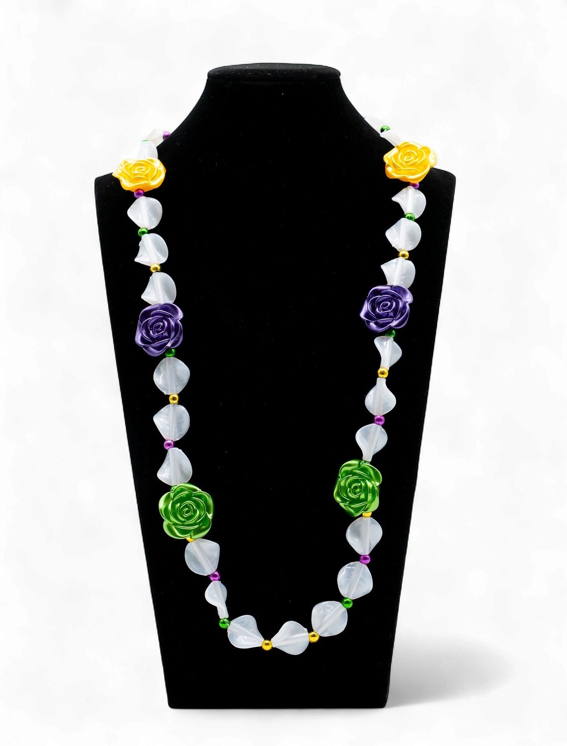 42" Purple, Green and Gold Roses Necklace (Single)