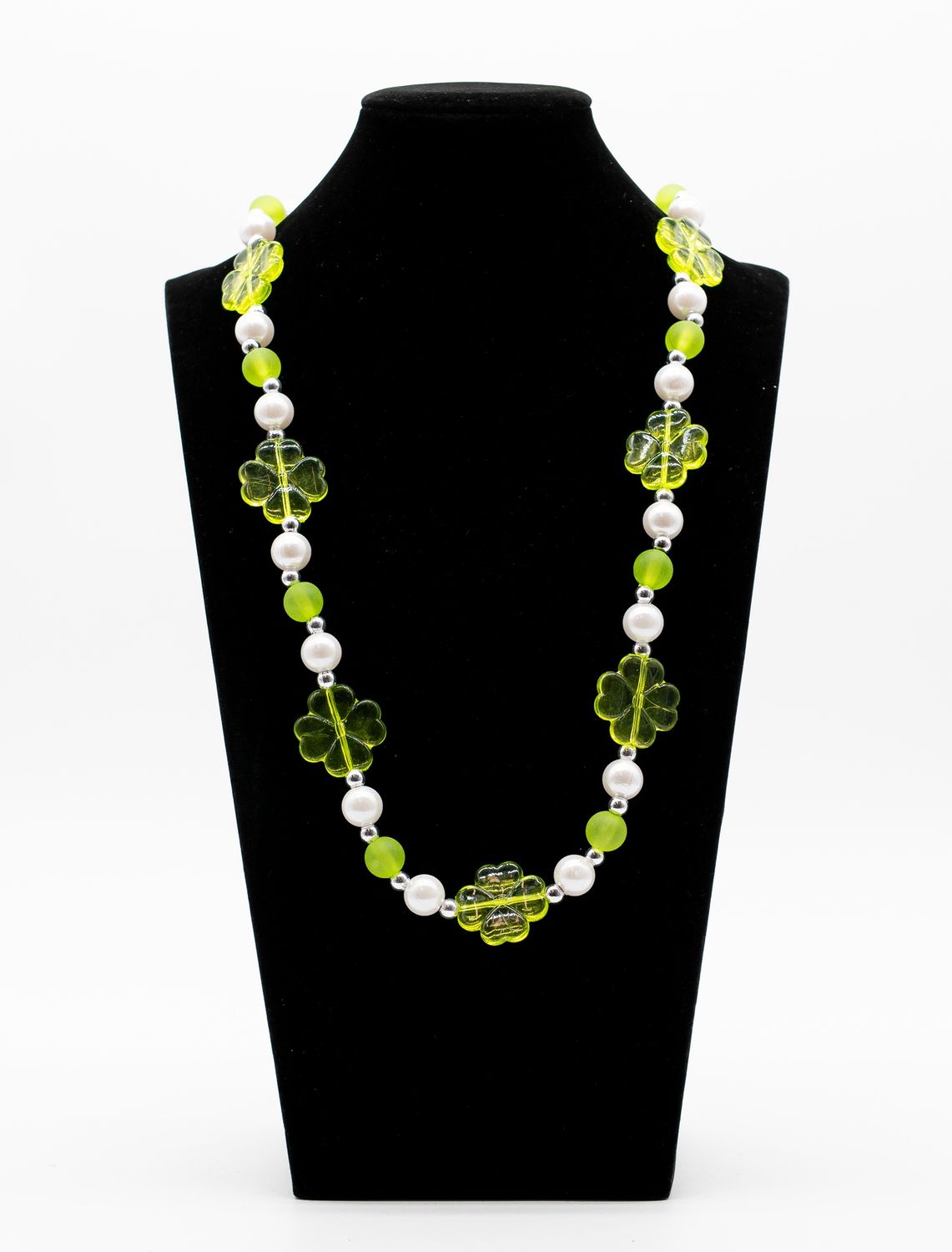 38" Acrylic Green Shamrock Bead Necklace (Dozen)