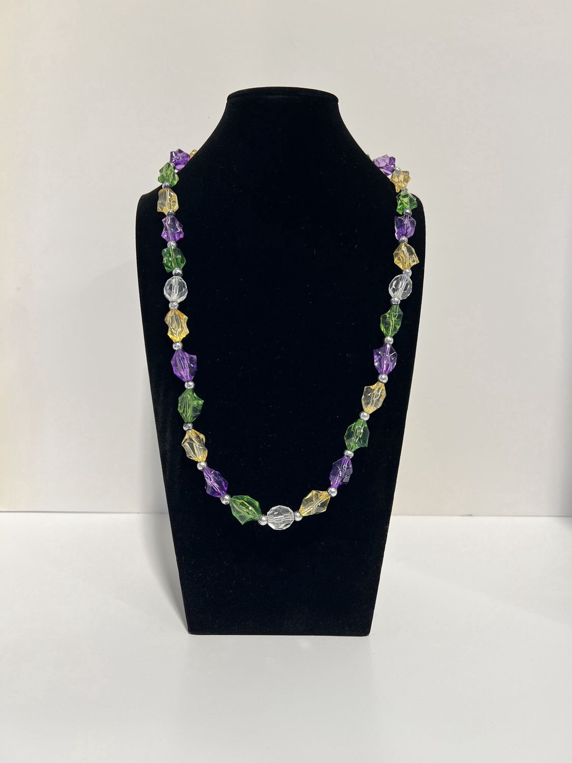 38" Acrylic Purple, Green and Gold Infiniti Stone Bead Necklace (Dozen)