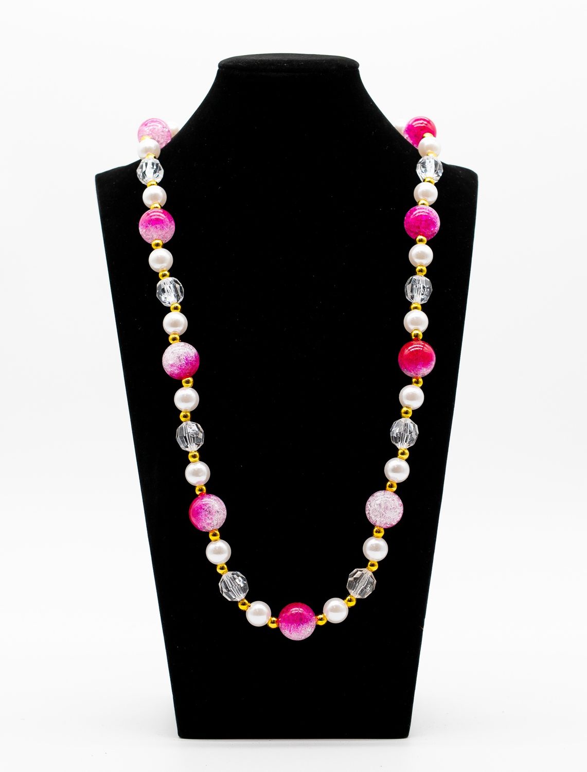 40" Acrylic Light Pink and Hot Pink Marble Bead Necklace single