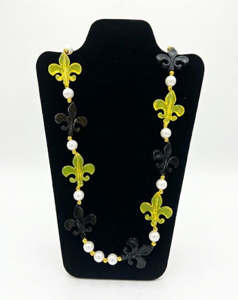 40" Black and Gold Fleur de Lis Necklace (Each)