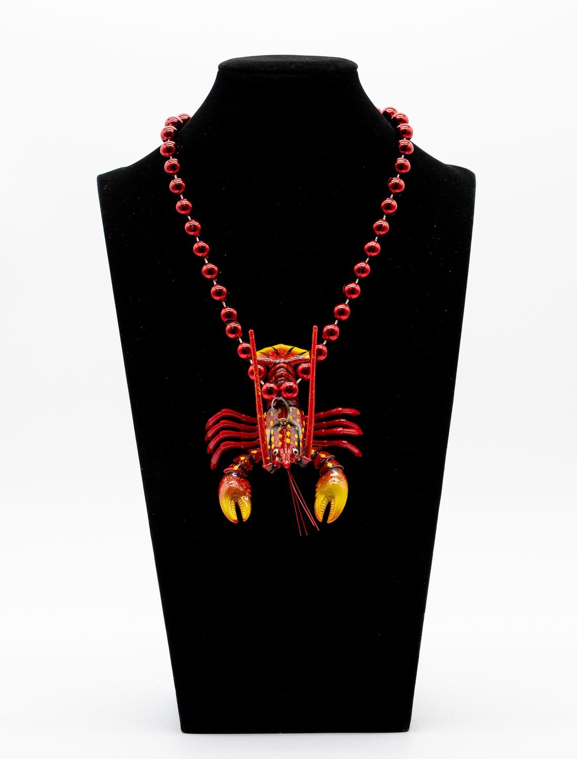 40" Red Crawfish Bobble Medallion on 10mm Red Beads (Dozen)