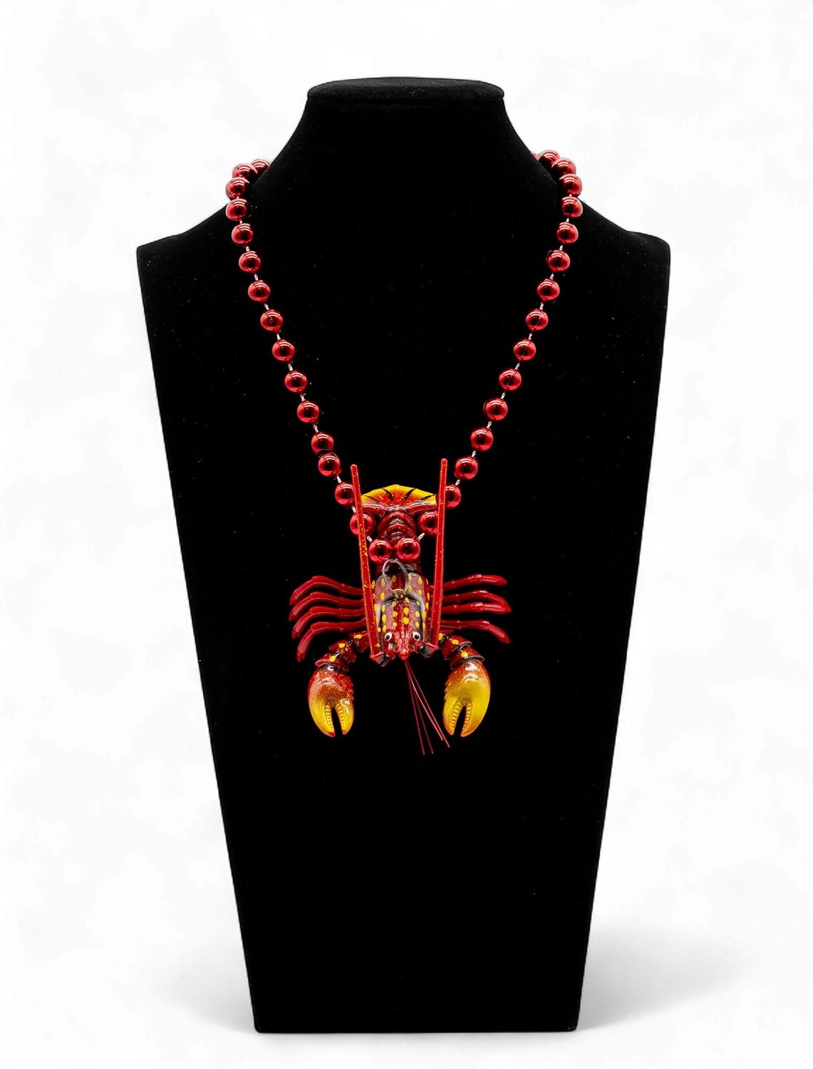 40" Red Crawfish Bobble Medallion on 10mm Red Beads (Dozen)