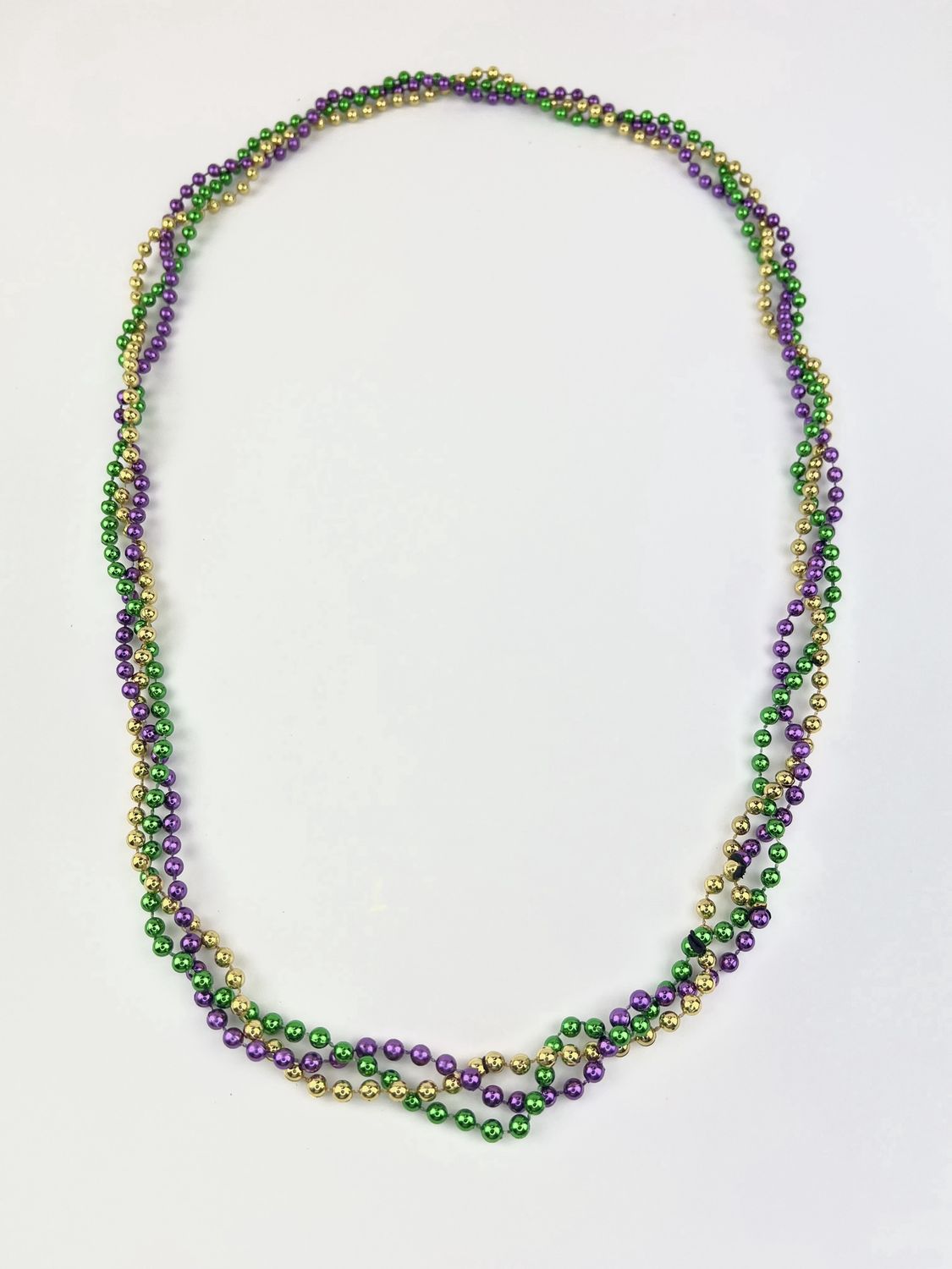 42” 6mm Purple, Green and Gold Braided Bead single