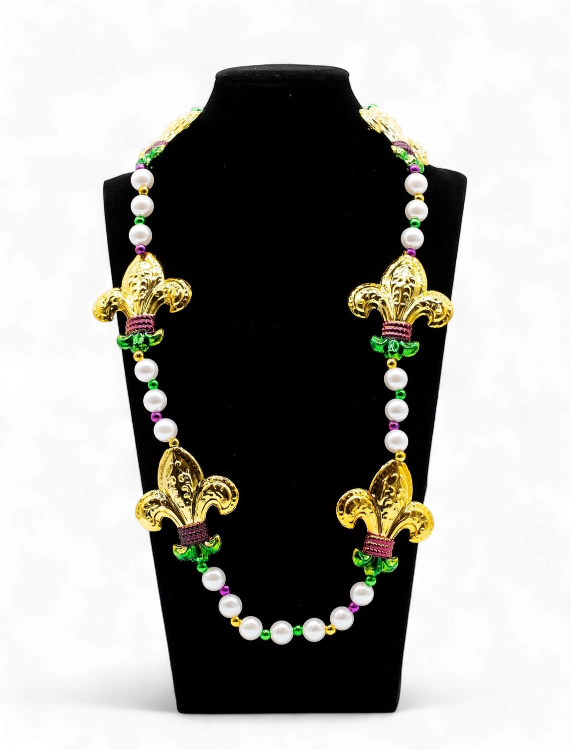 42" Purple, Green and Gold Fleur de Lis Mardi Gras Beads (Single)