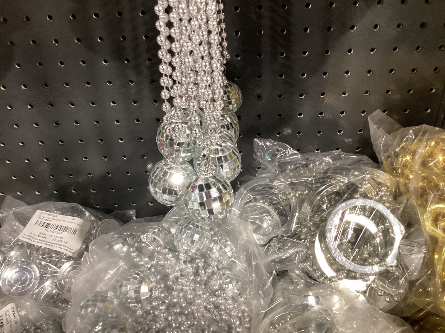 Metallic Silver Disco Ball Necklace 1.5" (Dozen)