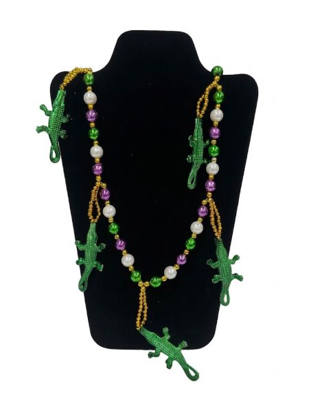 Purple, Green and Gold Necklace with 5 Alligators single