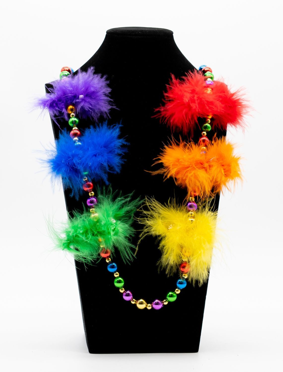 48" 12mm Multicolor Metallic Necklace with Multicolor Feather Inserts (Dozen)