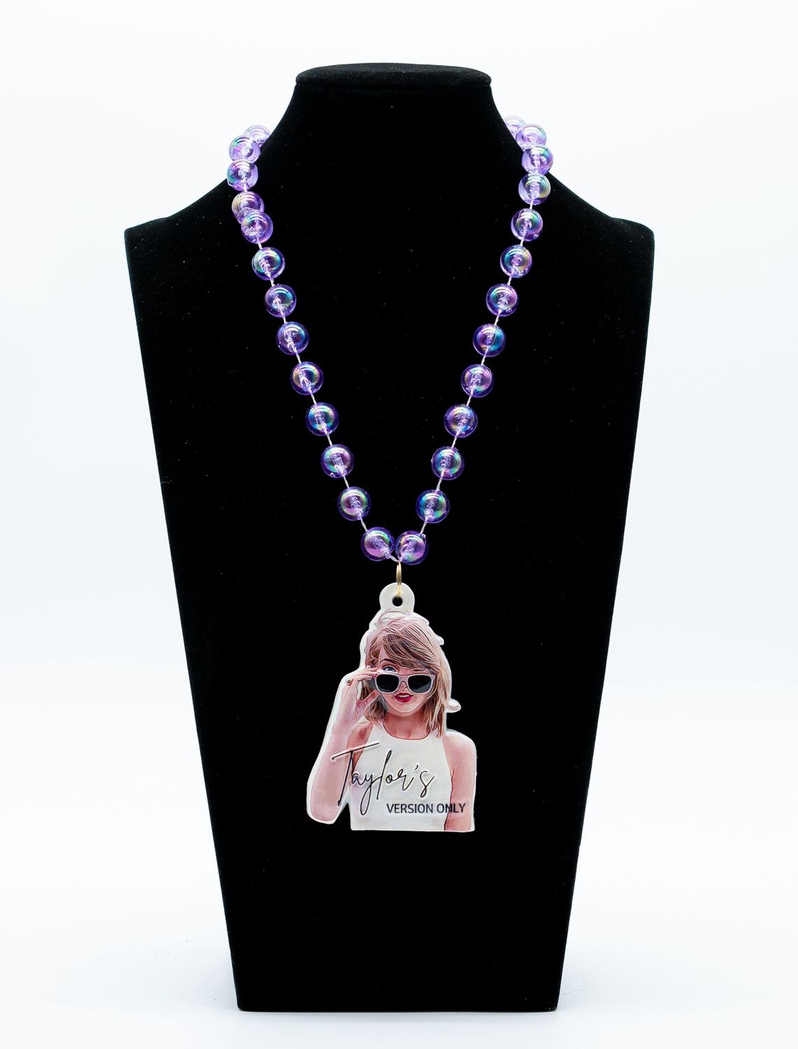 Beads- 40" x 12mm Purple AB Bead w/ UV Printed Taylor Medallion single