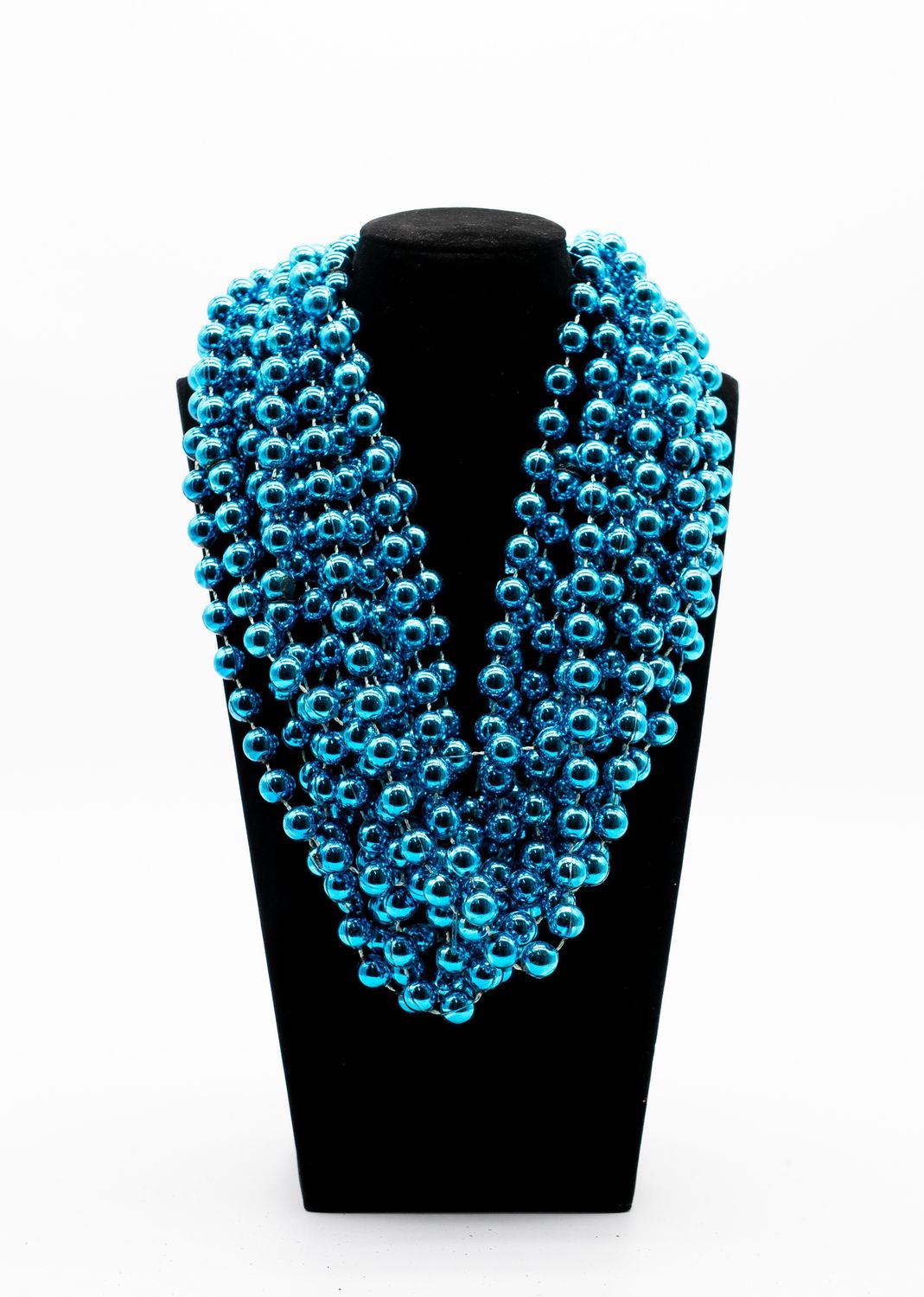 48" 12mm Round Mardi Gras Beads - Dozen Metallic Turquoise single