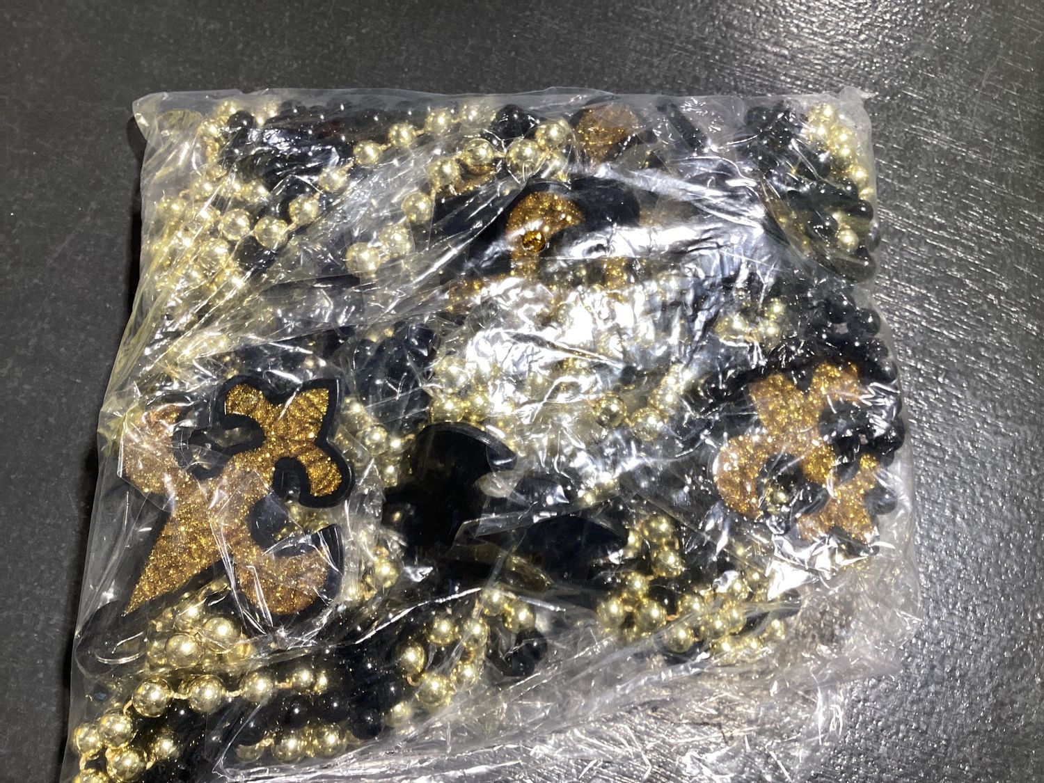 Black and Gold Fleur de Lis on Black and Gold Necklace (Dozen)