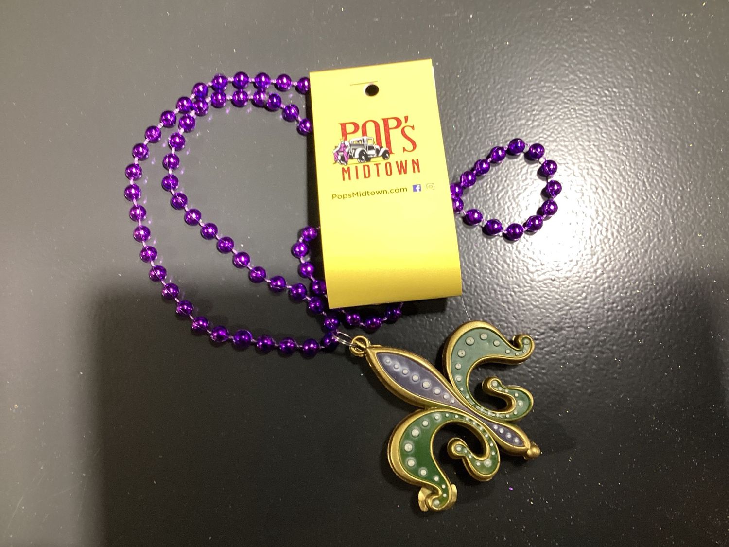 Purple, Green and Gold Fleur de Lis On Purple Necklace single