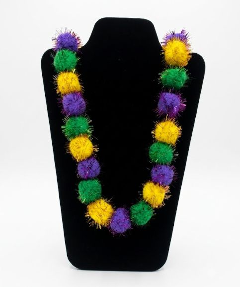 42" Mardi Gras Tinsel Pom Pom Necklace (Dozen)