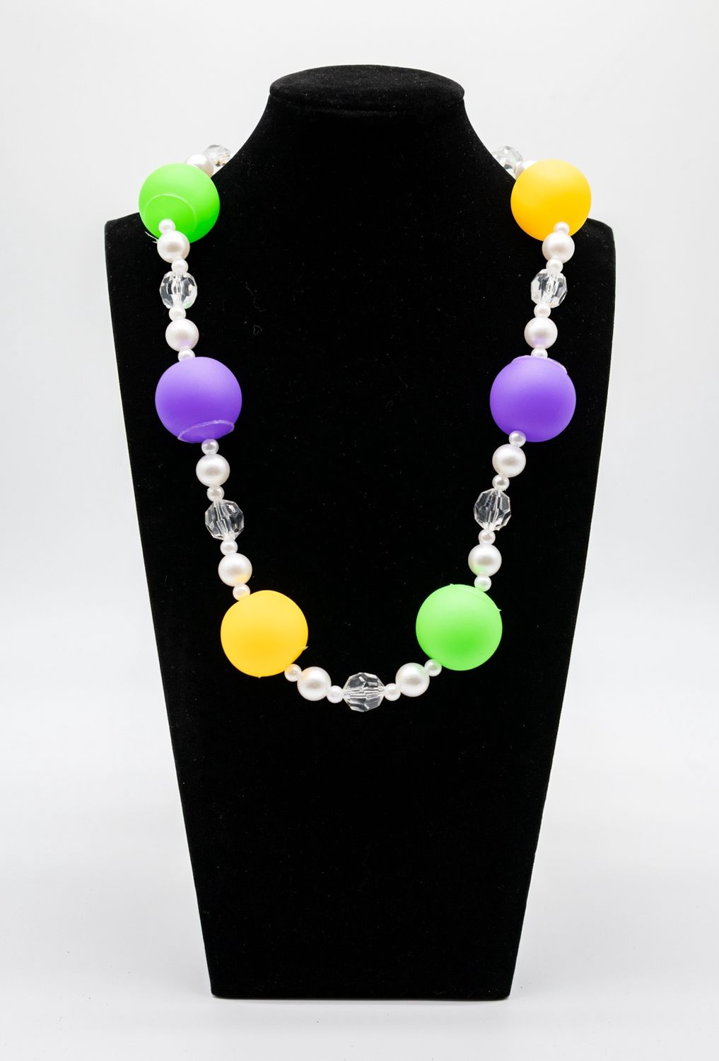 40" 30mm Purple, Green, and Yellow Balls with 14mm Clear 12mm Pearl Beads (Each)