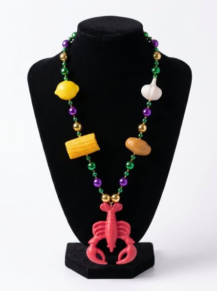 58" 30mm Purple, Green, and Gold Crawfish Boil Necklace (Each)