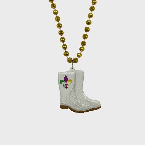 33" 7mm Metallic Gold Necklace with Purple, Green and Gold Fleur De Lis Boot Medallion (Each)