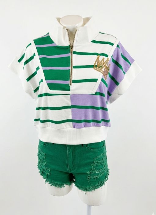 Striped 1/4 Zip Vest Crop Top
