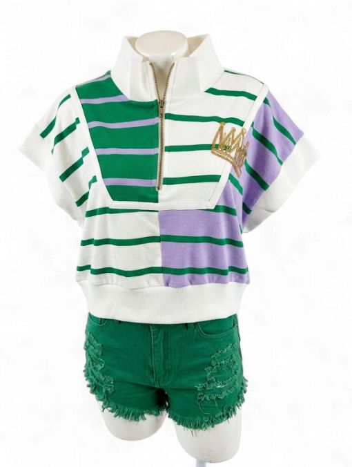 Striped 1/4 Zip Vest Crop Top
