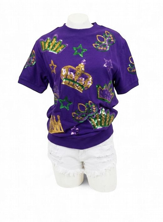 Adult Short Sleeve Purple Crown and Masks Lightweight Pullover