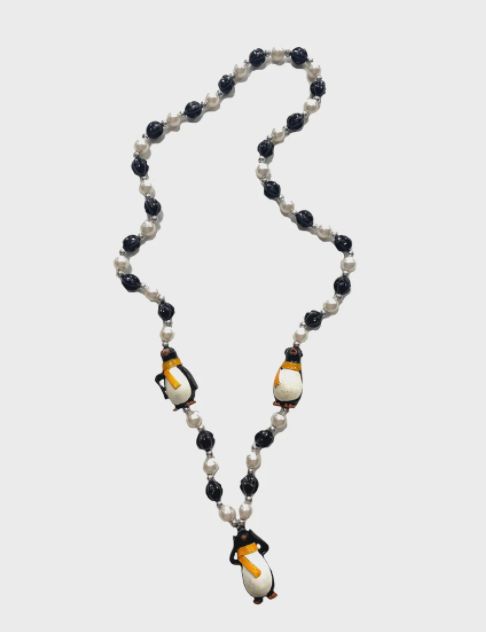 Penguin Trio Hear, See, Speak No Evil on Black and Pearl Specialty Bead - Dozen