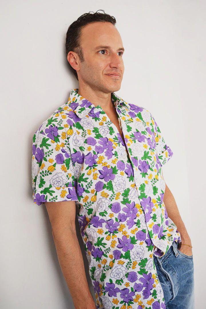Mardi Gras Floral Block Print Button Up Shirt