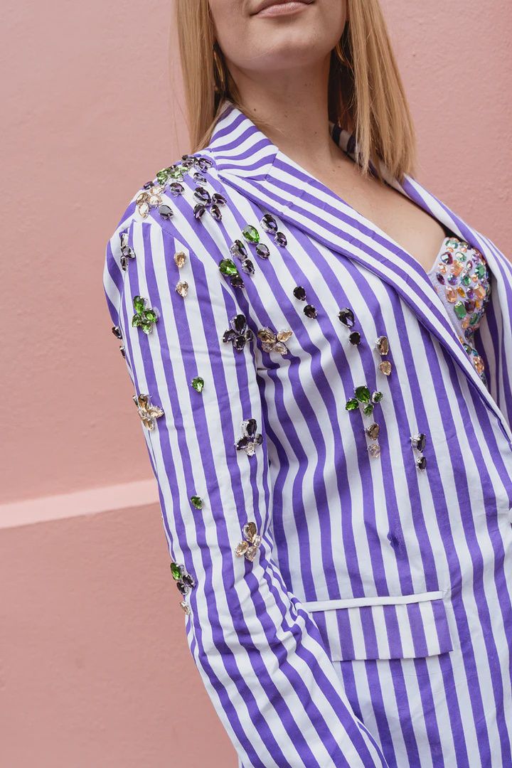 Lavender Striped Blazer with Jewels