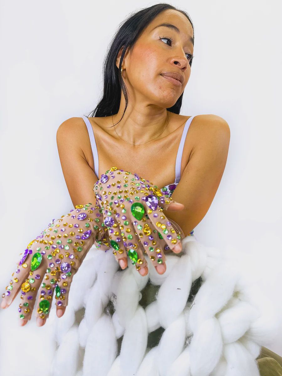 Mardi Gras Rhinestone and Jewel Gloves