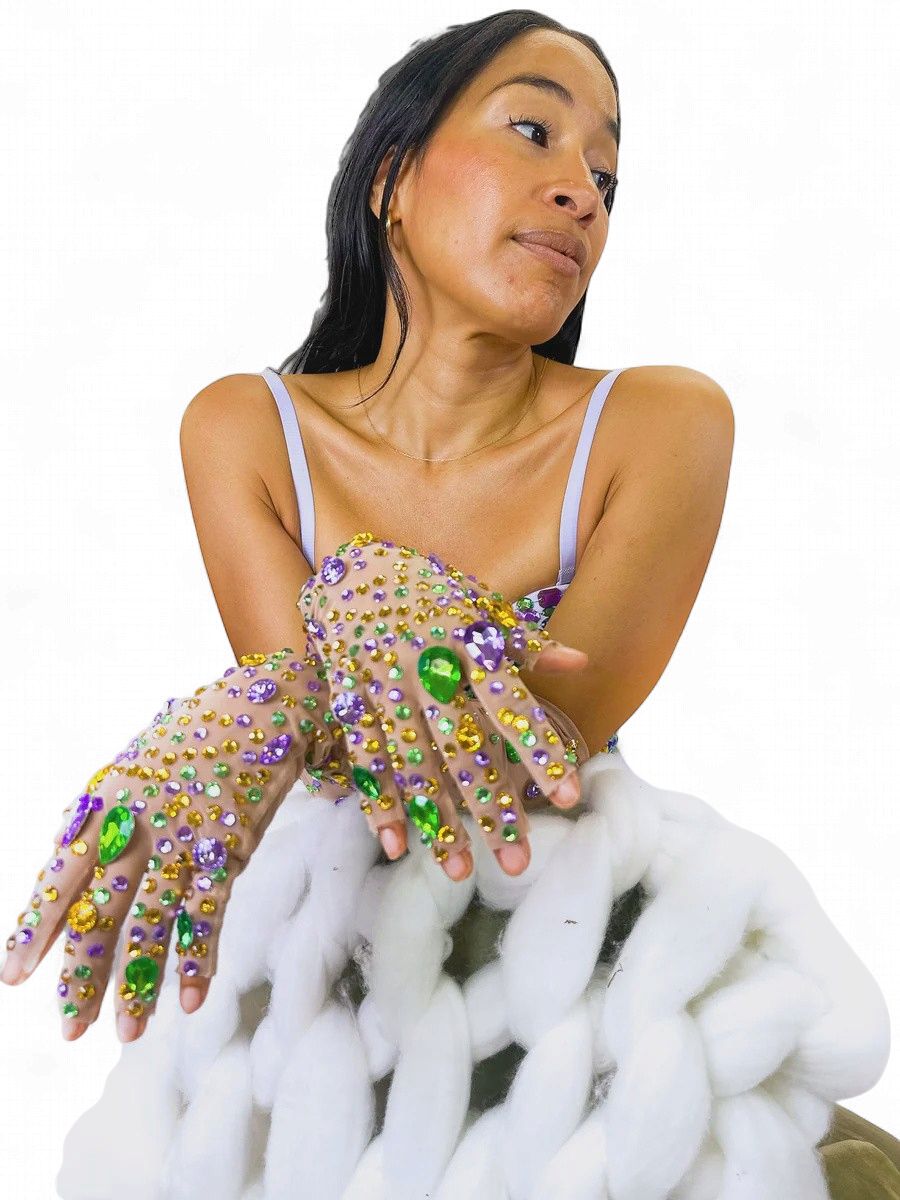 Mardi Gras Rhinestone and Jewel Gloves