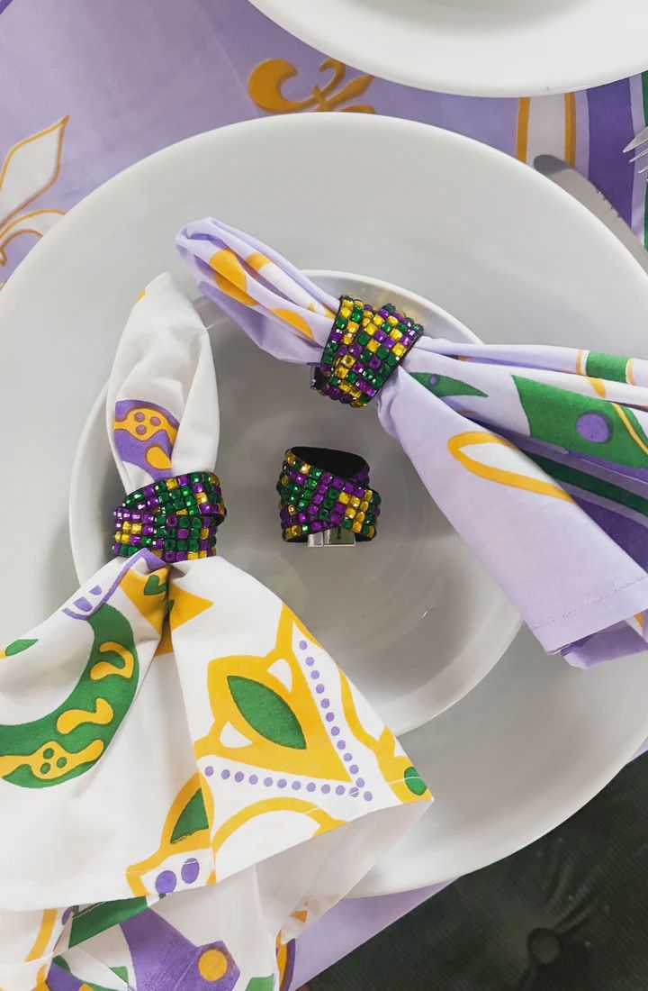 Mardi Gras Rhinestone Magnetic Napkin Rings - Set of 4