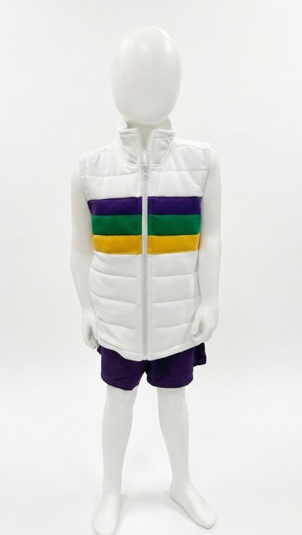 Youth White Chest Stripe Quilted Vest
