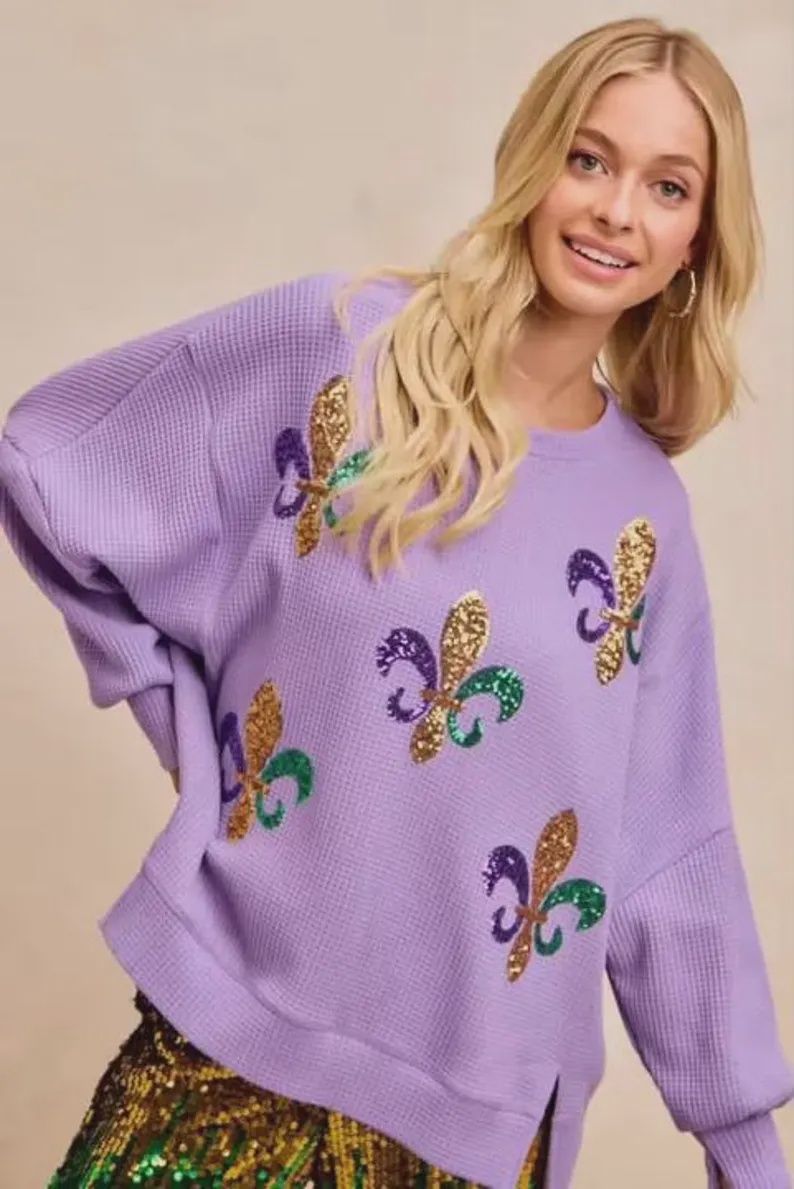 MARDI GRAS SEQUIN FLEUR DE LIS MARDI GRAS SWEATSHIRT
