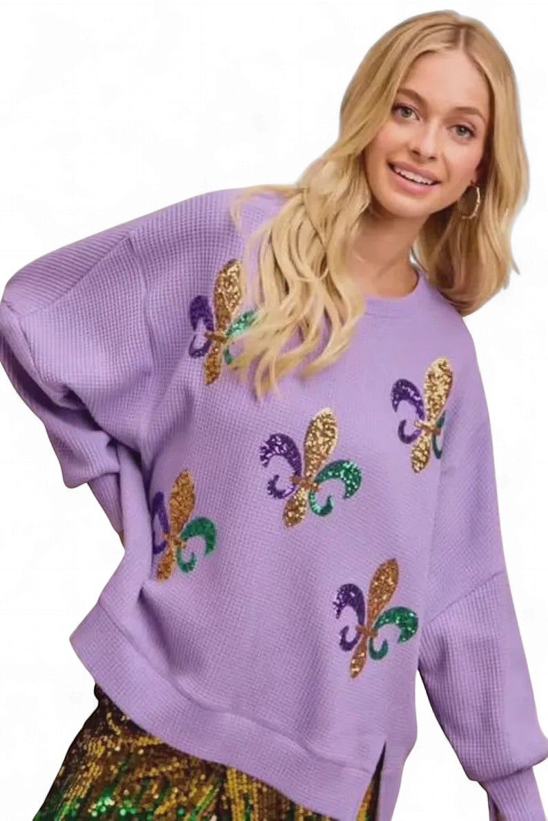 Mardi Gras Sequin Fleur De Lis Mardi Gras Sweatshirt