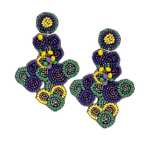 Mardi Gras Beaded Bead Dog Earrings