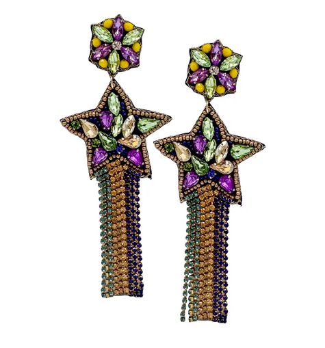 Mardi Gras Rhinestone Tassel Earrings