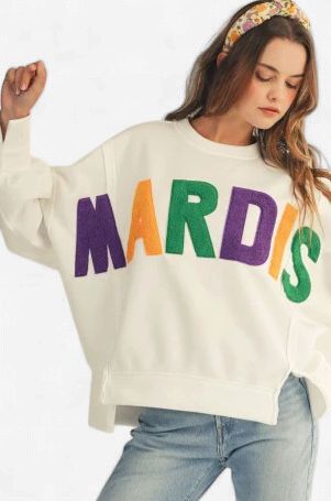 Ivory Mardi Puffy Letter Long Sleeve Sweater
