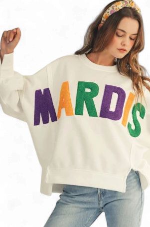 Ivory Mardi Puffy Letter Long Sleeve Sweater