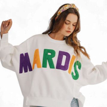 Ivory Mardi Puffy Letter Long Sleeve Sweater