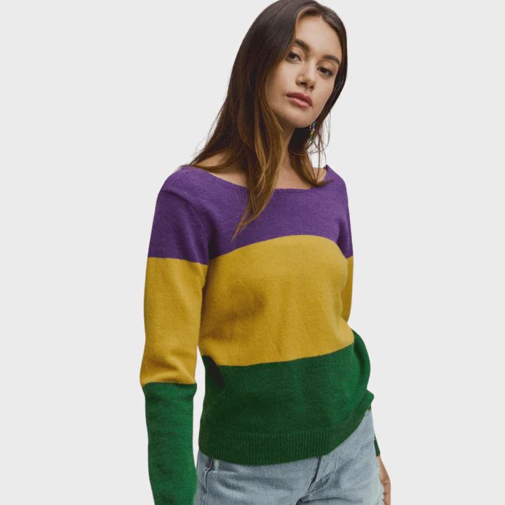 MARDI GRAS COLOR BLOCK SWEATER TOP