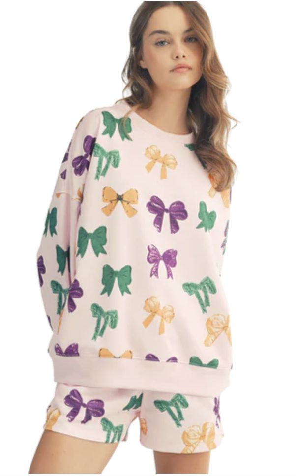 Mardi Gras Bow Pajama Set for Adults