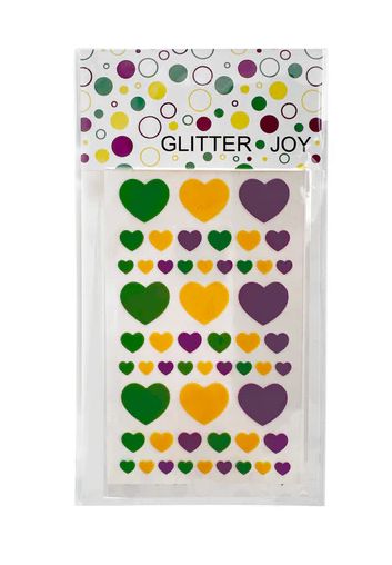 Purple Green and Yellow Mardi Gras Heart Stickers