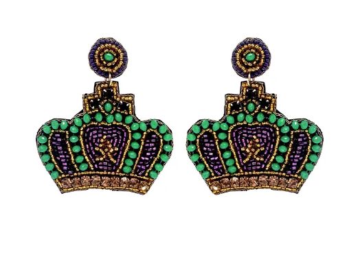 MARDI GRAS BEADED CROWN EARRINGS