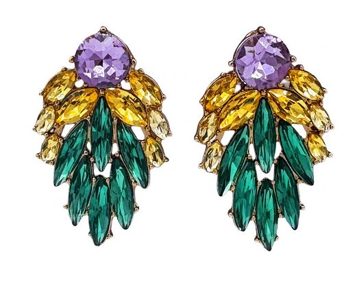 Purple, Yellow, and Green Jeweled Cluster Earrings
